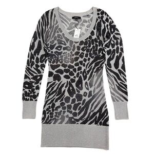 Express Silver & Black Metallic Leopard Animal Print Sweater Mini Dress